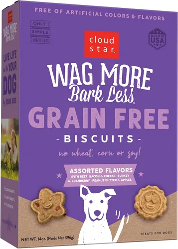 Cloud Star Wag More Bark Less Crunchy - Golosinas para perros sin granos, sabores surtidos, caja de 14 onzas