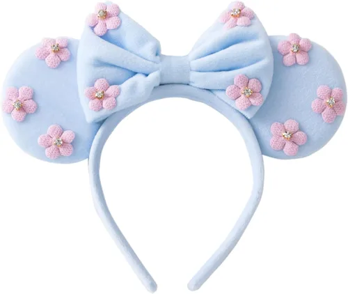 Miniatura 15 de KARETT Diadema con Orejas de Ratón de Lentejuelas con Lazo de Brillantina, Decoración de Fiesta de Princesa para Niñas y Mujeres Rosa Azul