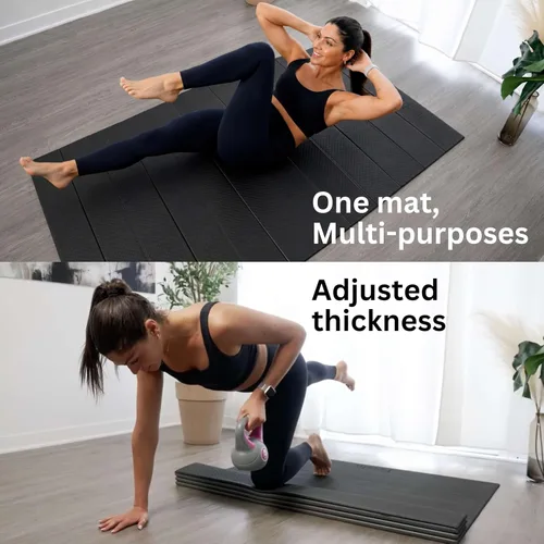 Miniatura 4 de Foldable Large Yoga Mat: Extra 6mm & 8mm Thick Workout Mat for Home Gym and Travel - Anti-Slip Folding Exercise Mat for Yoga, Pilates, and More Negro
