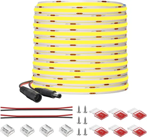 Miniatura 10 de Tira de luz LED COB de 32.8 pies, flexible, de alta densidad, tiras de mazorca, 24 V, blanco cálido, 2700 K, 480 LEDs/m, CRI 90+, regulable, 0.315