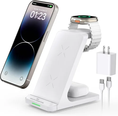 Estación de carga inalámbrica, soporte de carga rápida 3 en 1 para múltiples dispositivos Apple Watch Ultra Series 11 10 9 8 7 6 SE 5 4 3 2, iPhone