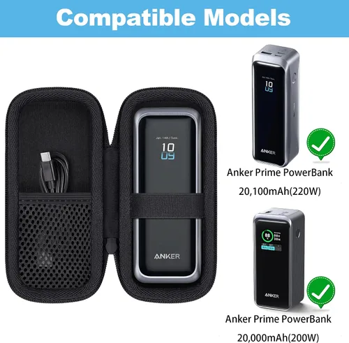 Miniatura 2 de Estuche de viaje rígido Khanka de repuesto para banco de energía portátil Anker Prime, 20100mAh 220W(A110B) /20000mAh,200W(A1336), solo estuche Negro