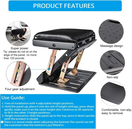 Miniatura 4 de Reposapiés para debajo del escritorio en el trabajo con 4 niveles de altura ajustable, reposapiés plegable ergonómico para oficina