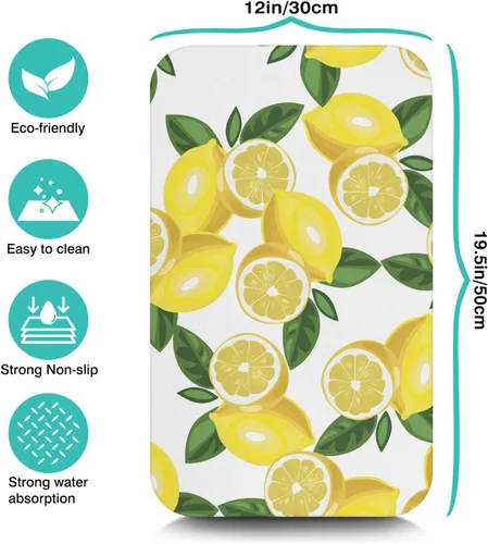 Miniatura 5 de Tapete de secado de platos para encimera de cocina 20x12 pulgadas, tapete de secado rápido de platos lavable, tapete de drenaje absorbente con Limón