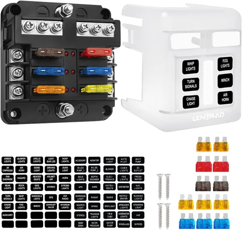 Miniatura 8 de LENKRAD Bloque de fusibles de 12 vías con caja de fusibles de hoja sin indicador de advertencia LED, 12 circuitos ATC/ATO con bus negativo, cubierta