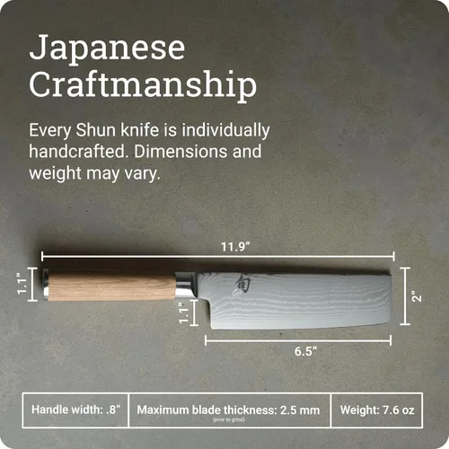 Miniatura 5 de Cuchillo Nakiri Shun Classic Blonde de 6.5", Cuchillo Japonés para Verduras Hecho a Mano, Núcleo VG-MAX con Revestimiento de Acero Inoxidable Rubio