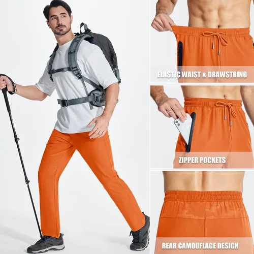 Miniatura 4 de MAGCOMSEN Pantalones de senderismo ligeros para hombre, de secado rápido, con bolsillos con cremallera, parte inferior abierta, pantalones