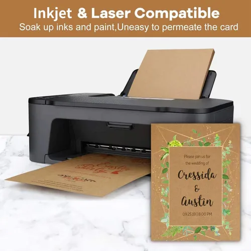 Miniatura 3 de 100 hojas de papel kraft cartulina marrón 8.5 x 11, papel de impresora de cartulina Goefun 80lb para invitaciones, menús, manualidades, tarjetas DIY