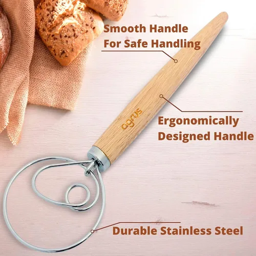 Miniatura 2 de Batidor de masa danés, herramientas para hacer pan, gancho de masa danés, batidora de masa de pan a mano, batidor de masa de pan para pastelería