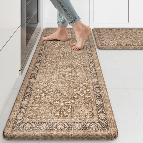 Miniatura 17 de KIMODE Alfombra de Cocina Antifatiga 2 Piezas, Alfombras de Cocina Antideslizantes e Impermeables, Alfombra de Cocina de Estilo Rústico en Gris