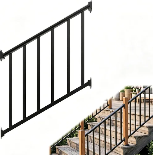 Miniatura 23 de Barandillas de mano para escalones al aire libre, pasamanos de escalera de 2 escalones y barandilla de escalera interior, barandillas Metty Metal