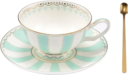 Miniatura 9 de Taza de Café de Porcelana Ósea Británica con Platillo y Cuchara para Latte Americano Tazas con Platillo Juego de Tazas de Té de Porcelana, Tazas