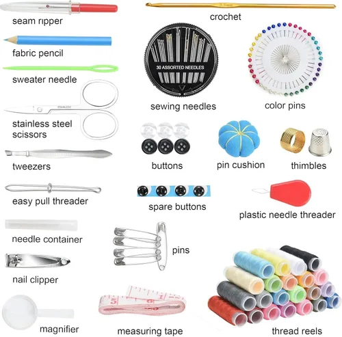 Miniatura 2 de Kit de costura básico, kit de aguja e hilo Marcoon con suministros de costura y accesorios para adultos, principiantes, hogar, viajes, emergencia