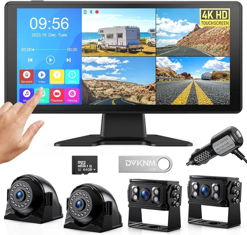 Miniatura 8 de Sistema de cámara de respaldo 4K RV de 10.1 pulgadas, monitor de pantalla táctil cuádruple dividida 4 cámaras de visión lateral trasera HD 1080P HD
