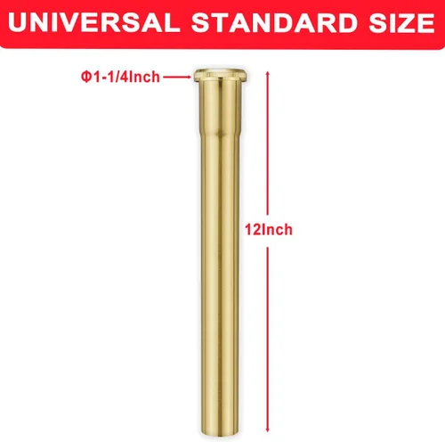 Miniatura 2 de Tubo de extensión de junta deslizante de latón de 1-1/4 de diámetro x 12 pulgadas, tubo de extensión resistente para desagüe de fregadero de baño