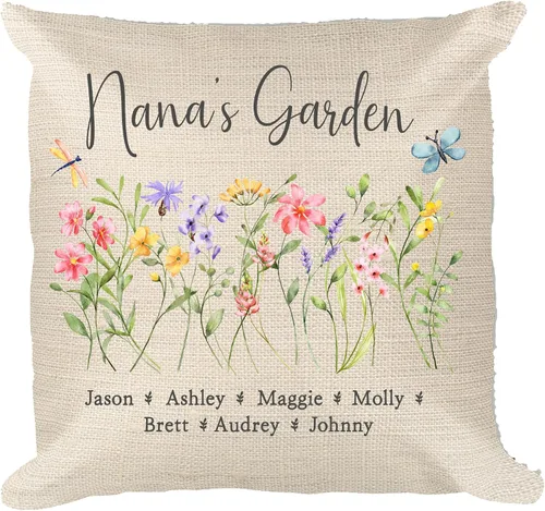 Miniatura 4 de Almohada personalizada con diseño de flores silvestres del jardín de la abuela con nombres de nietos, regalo de apellido familiar, perfecta