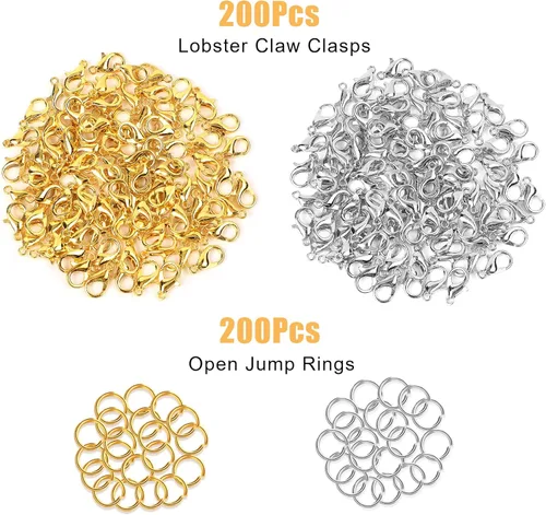 Miniatura 4 de 400 cierres de joyería con anillos de salto abiertos, cierres de pinza de langosta plateados y dorados, cierres de collar para pulseras de bricolaje