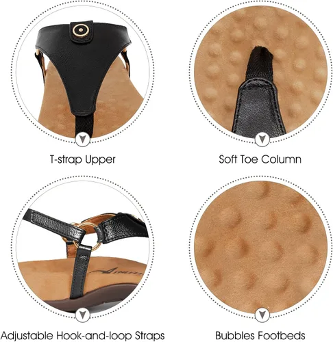 Miniatura 5 de Athlefit - Sandalias cómodas para mujer con correa en T, con correa trasera, ortopédica, sandalias con soporte ortopédico para el arco del pie