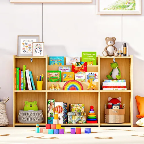Miniatura 7 de Organizador de almacenamiento de 6 cubos, estantería de cubo para niños, estantería de cubo verde con panel trasero cerrado, paneles gruesos, kit