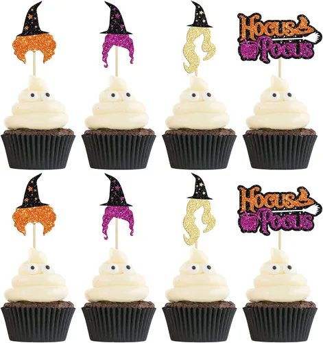 Miniatura 17 de Ephlyn 24 adornos negros para cupcakes con temática de Halloween, baby shower, niños, fiesta de cumpleaños, suministros de decoración de pasteles