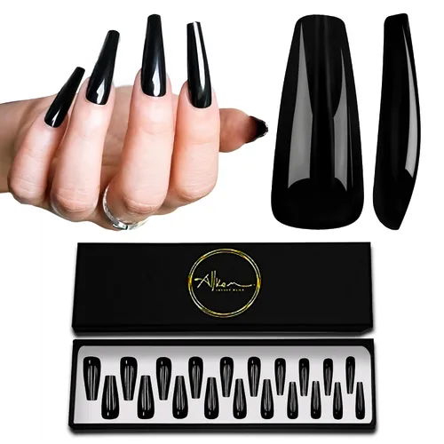 Miniatura 11 de Allkem - Uñas de presión de color solido, extra largas, estilo cónico, bailarina, cobertura total de uñas