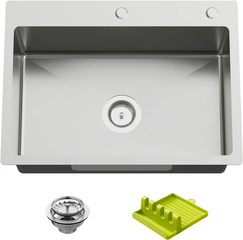 Miniatura 24 de Fregadero Negro de Cocina y Bar, Fregadero de Cocina de Acero Inoxidable de 15 x 17 Pulgadas para Empotrar, Fregadero de Bar Moderno de Un Solo