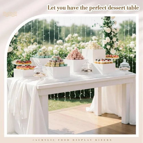 Miniatura 6 de Leinuosen Juego de 7 elevadores de buffet extra grandes de 8" a 14" caja de exhibición de acrílico cuadrada elevador de mesa de postres para Blanco