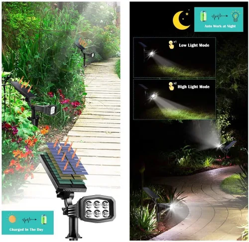 Miniatura 6 de URPOWER Luces solares para exteriores, focos solares ajustables para exteriores, focos solares 2 en 1, impermeables, luces solares para paisaje, luz