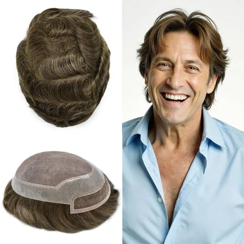 Miniatura 32 de LYRICAL HAIR Sistema de pieza de pelo tipo tupé para hombre, pieza de cabello de poliuretano alrededor de la unidad de cabello para hombres, 5 x 7