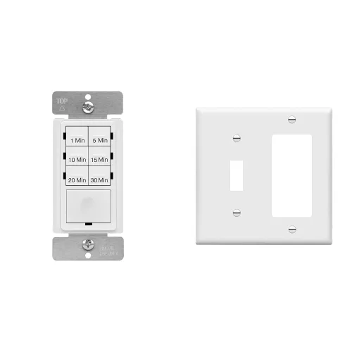 ENERLITES Interruptor temporizador de cuenta regresiva, blanco y 881131-W Combinación de placa de pared para interruptor decorador/interruptor de