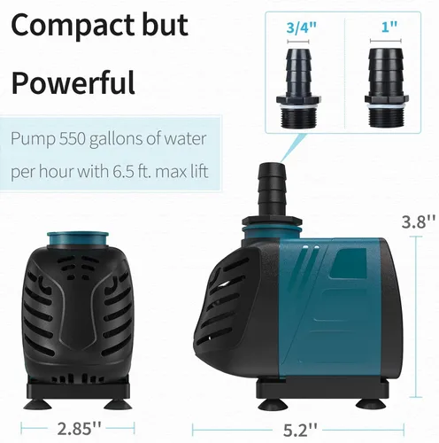 Miniatura 5 de Uniclife Bomba de agua sumergible y en línea de 550 GPH para acuario, 45 W, 6.5 pies de altura de elevación CA, 120 V, silenciosa, compacta, bomba