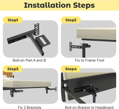 Miniatura 7 de Soportes de cabecera para marco de cama de metal, soportes ajustables universales para cabecero con kit de extensión de pie de cama que se ajusta a