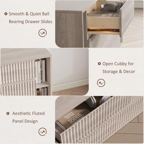 Miniatura 6 de Whalefall Fluted 6 Drawer Dresser with Shelves, 63'' Wide 17.7'' Depth Large Chest of Drawers for Bedroom, Modern TV Stand, Wood Closet Storage