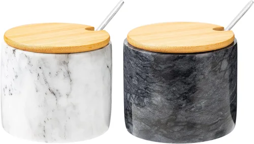 Juego de salero de mármol, 2 cuencos de sal y pimienta de 11 onzas, hechos a mano de mármol natural, regalo para el día de la madre (juego blanco y