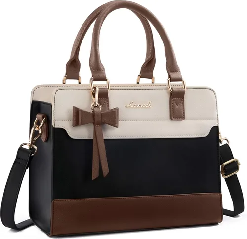 LOVEVOOK Carteras para mujeres, Bolso tote de cuero y carteras, Bolso bandolera cruzado con asa superior con cremallera Negro/Blanco/Marrón