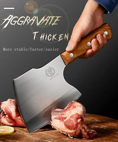Miniatura 3 de Big Bones - Cuchillo de carnicero resistente, picador de hachas para cocina, restaurante, granja y matadero, cortar cualquier hueso, mango de madera