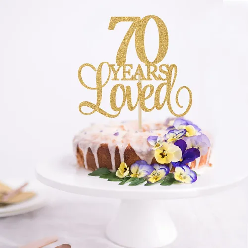 Miniatura 5 de Decoración para tartas de 70 años de amor, con texto en inglés "Cheers to 70 Years", decoración para tarta de cumpleaños de 70 años, 70 aniversario
