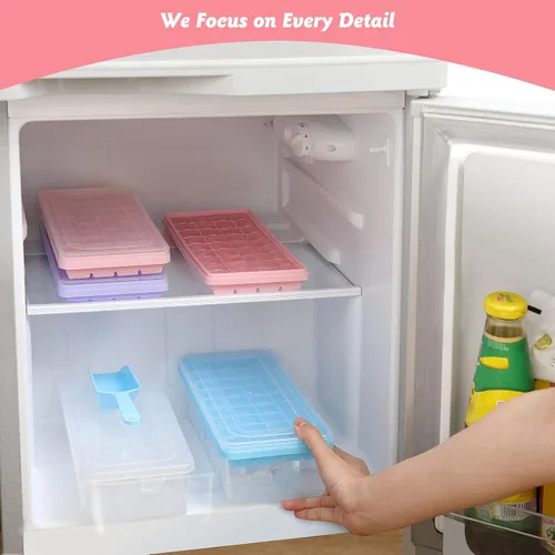 Miniatura 7 de Bandeja de silicona para cubitos de hielo con tapa a prueba de fugas y contenedor de almacenamiento para congelador, 36 piezas sin BPA, cubierta