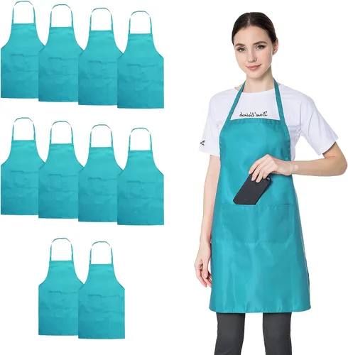 Miniatura 13 de Delantal negro con bolsillos para mujeres, hombres, adultos, chef, juego de 10 delantales de cocina a granel para cocinar, hornear, restaurante