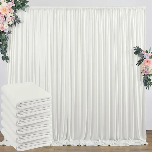 Miniatura 126 de Cortinas de telón de fondo blanco de 30 pies x 8 pies para fiestas de boda, 6 paneles de 5 pies x 8 pies, cortinas de fotografía de poliéster sin
