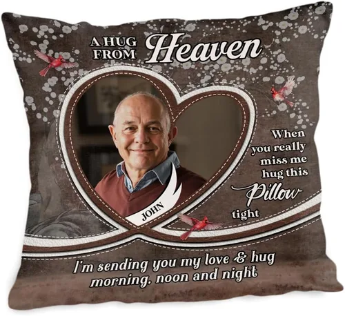 ENCYCOM Almohada personalizada con texto en inglés "A Hug from Heaven", regalo de condolencias por pérdida de seres queridos, regalos de recuerdo de