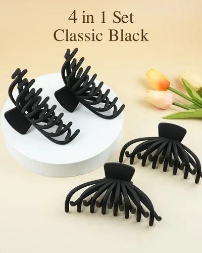 Miniatura 7 de Paquete de 4 pinzas para el cabello para mujer, pinzas grandes de 4.7 pulgadas para cabello grueso y delgado, pinzas de pelo grandes mate Negro