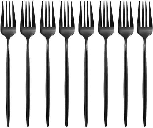 Miniatura 6 de JASHII Juego de cubiertos de acero inoxidable de 8 piezas, color negro pulido con espejo, cuchara de sopa para 8 personas, apto para lavavajillas