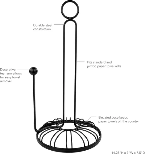 Miniatura 2 de Spectrum Contempo - Soporte para toallas de papel (negro) – Organización de almacenamiento para encimera de cocina, mesa, despensa, lavandería