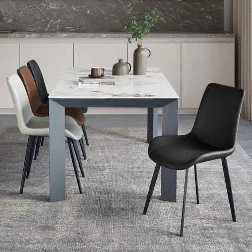 Miniatura 7 de seonyou Juego de 4 sillas de comedor de piel sintética negra para cocina, comedor, cómoda silla moderna de mediados de siglo con patas de metal