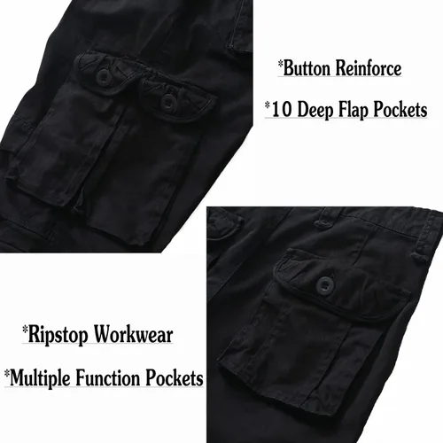 Miniatura 4 de Pantalones cargo de algodón para hombre, estilo casual, ajuste relajado, pierna recta, pantalones de trabajo de combate con 10 bolsillos