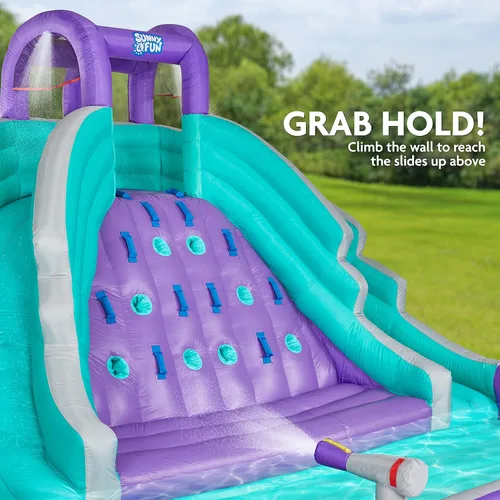 Miniatura 7 de SUNNY & FUN Ultra Climber - Parque inflable de tobogán acuático – Resistente para diversión al aire libre – Pared de escalada, dos toboganes y Morado