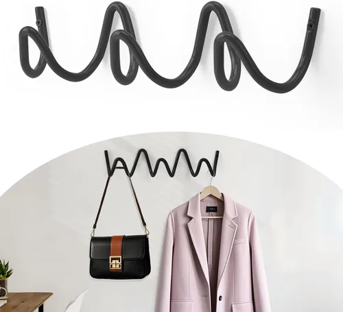 Miniatura 2 de Perchero de Pared con Montaje en Pared, Ganchos de Pared Creativos con Capacidad de 20KG, Fácil Instalación, Ganchos Multiusos para Abrigo, Negro