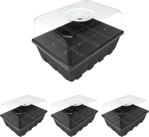 Gardzen Paquete de 3 bandejas de inicio de semillas, bandejas de germinación de plantas, kit de inicio de semillas con cúpula ventilada de humedad