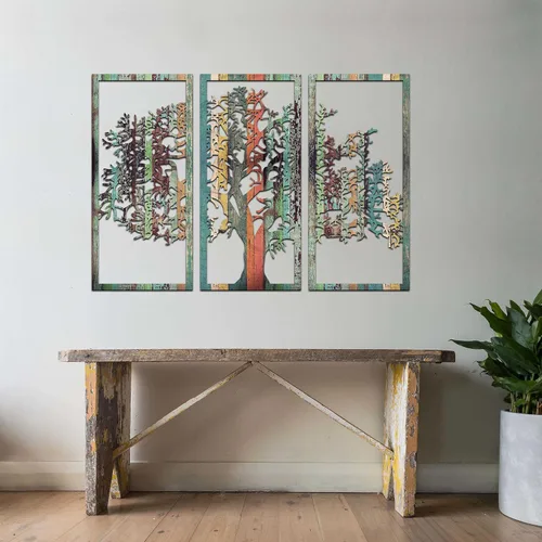 Miniatura 3 de Venovez Arte de pared de árbol de la vida, 3 piezas, color (metal y madera), árbol náutico de la vida, colgante de pared